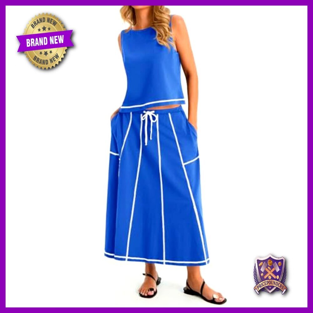 Cropped Sleeveless Tank Top and High Waisted Maxi Skirt Lounge Set Matching - Picture 6 of 7